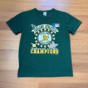 Vintage 1989 World Series Oakland Athletics Green American League Tee Shirt Sz M